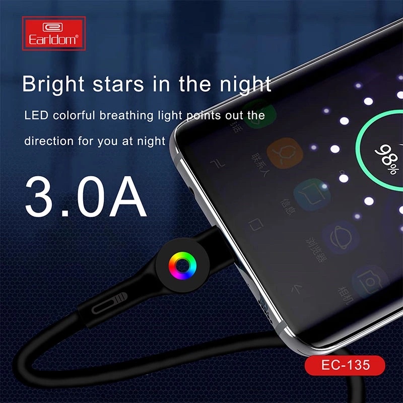 Cáp Sạc Nhanh 3A Có Đèn Led EC - 135