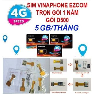 Combo Cáp nối sim Simore + Sim Ezcom Vinaphone D500 trọn gói 1 năm (5Gb tốc độ cao/tháng)