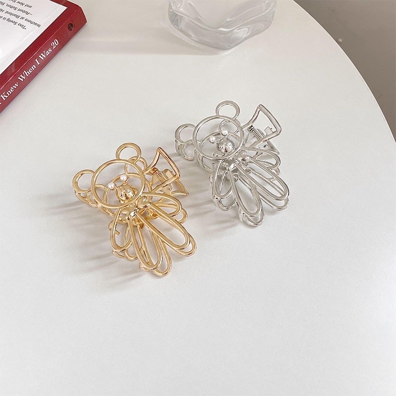 Kẹp Tóc Hình Gấu Đơn Giản Bằng Kim Loại Acrylic