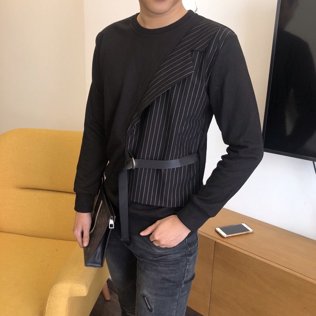 Áo thun nỉ mix nửa thân vét