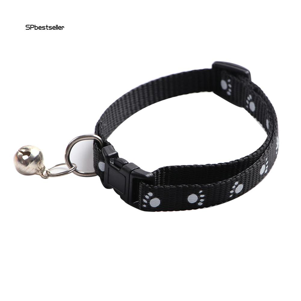 SPBS❤Fashion Dog Puppy Cat Kitten Buckle Paw Print Adjustable Pet Collar with Bell