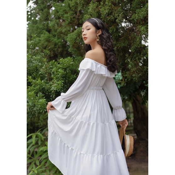 Đầm dự tiệc dạ hội đi chơi myan dress  thiết kế trễ vai tầng caocaobycaochen 2 màu đen trắng có bigsize