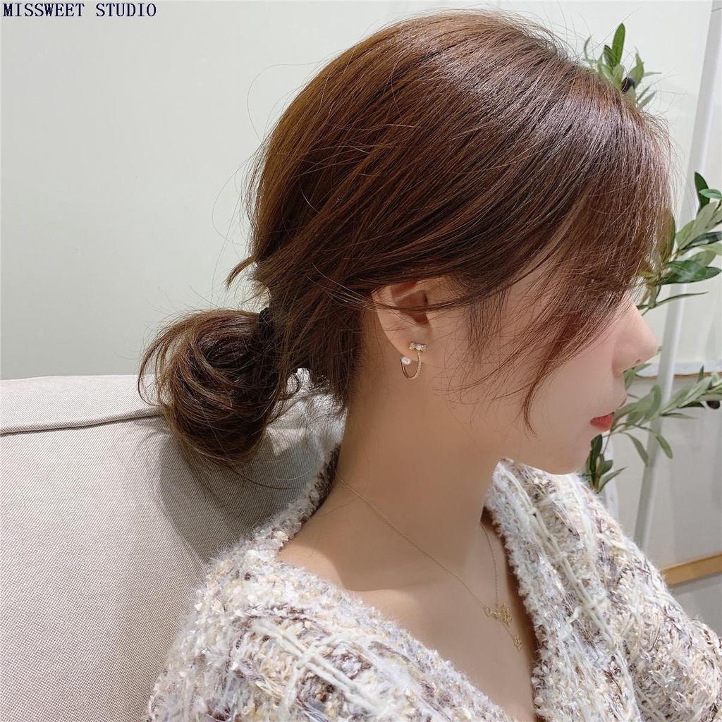 Bông tai hình nơ đính đá/ngọc trai nhân tạo phong cách cổ điển thời trang cho nữ