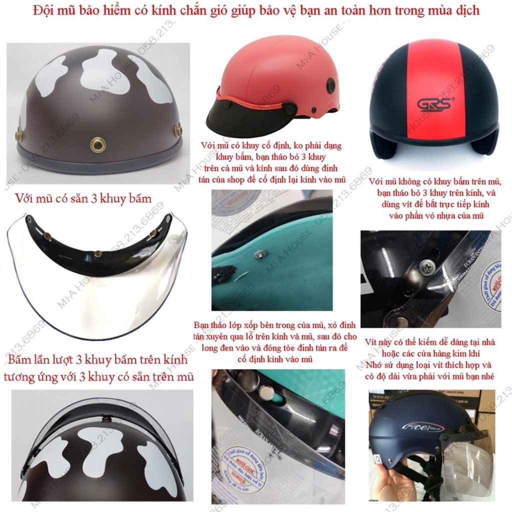 Kính cúc bấm GRO HELMET nhập khẩu size lớn dành cho các dòng mũ bảo hiểm có lưỡi trai trên thị trường