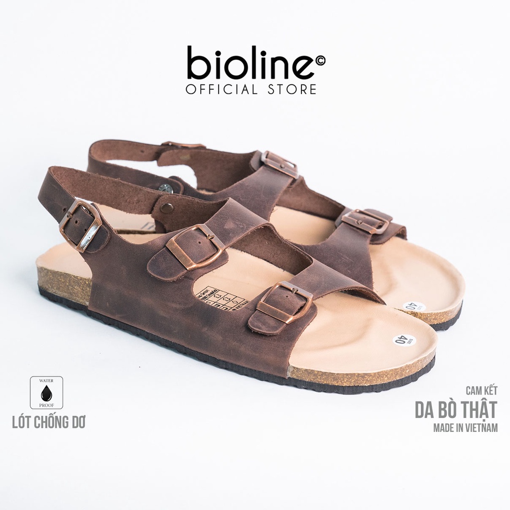 DK02-LÓT CHỐNG NƯỚC - Sandal đế trấu BIRKEN da bò thật nam nữ unisex, dép da bò nguyên tấm chính hãng BIOLINE - D02