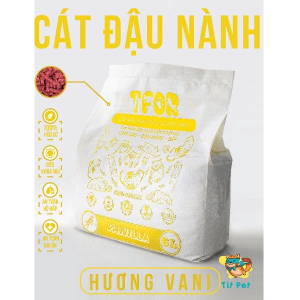 (Rẻ vô địch) Cát đậu nành hữu cơ TFOR vệ sinh cho mèo xuất xứ Việt Nam xả được trong bồn cầu túi 2,5kg-6L