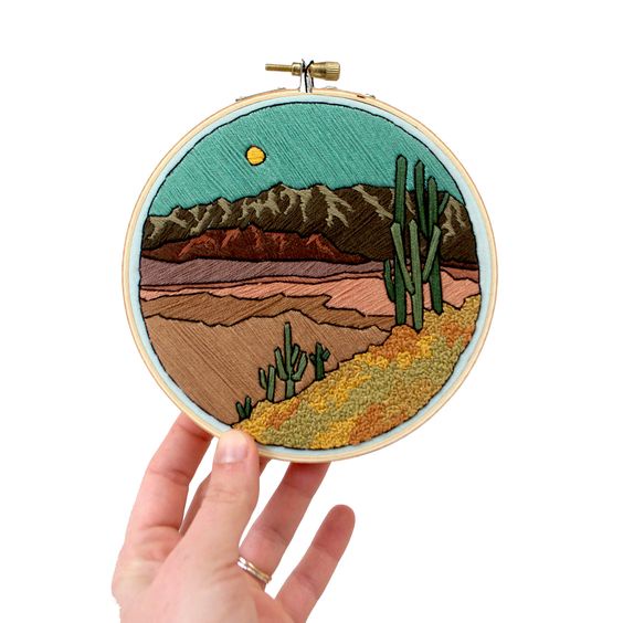 DIy thêu tay thủ công trang trí Hoop cây xương rồng - KIT NGUYÊN LIỆU TỰ THÊU TRANG TRÍ CACTUS- MIE handmade