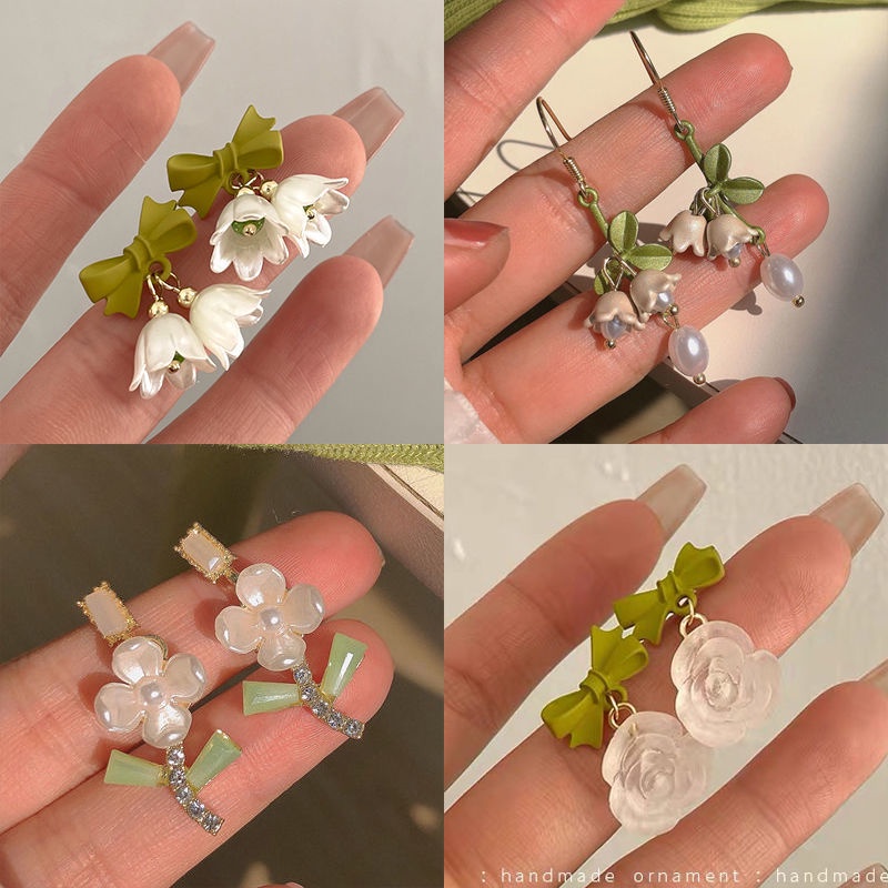 Khuyên Tai Hình Hoa Tulip Đính Nơ Phong Cách Thanh Lịch Cho Nữ