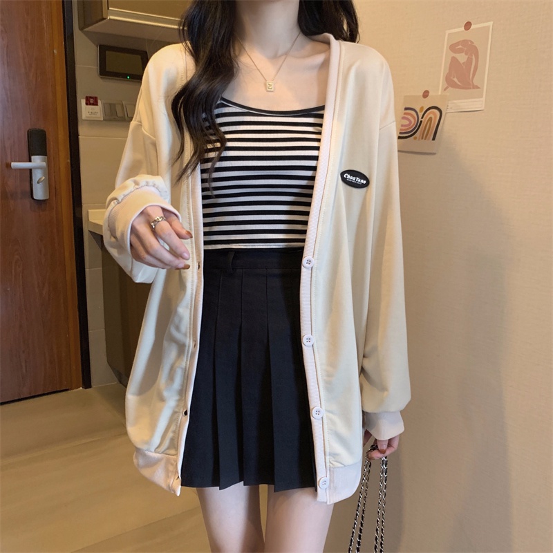 Áo khoác cardigan SUXI tay dài dáng rộng màu sắc thanh lịch