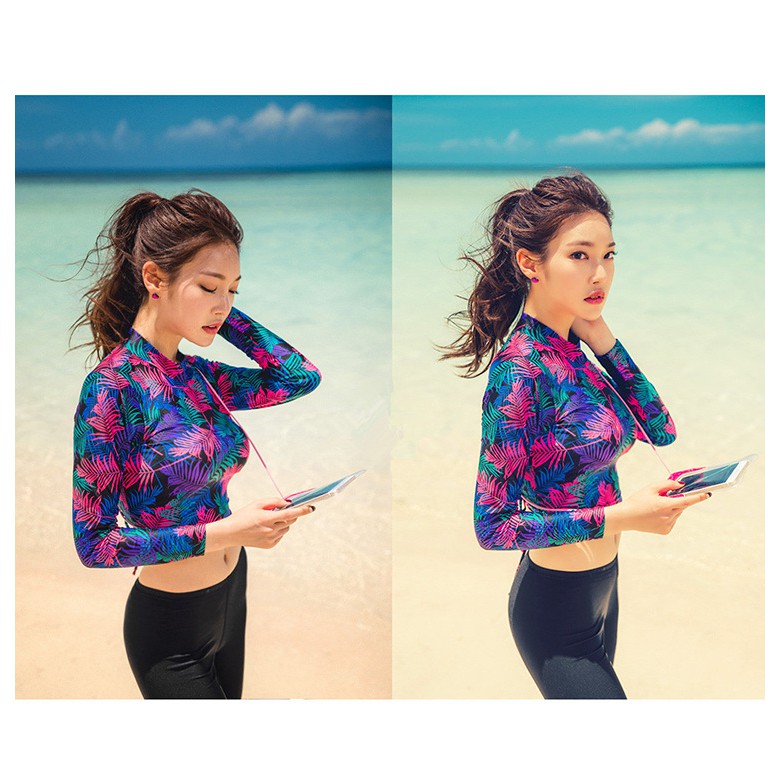 Đồ bơi dài tay Hàn Quốc crotop hoa quần dài | BigBuy360 - bigbuy360.vn