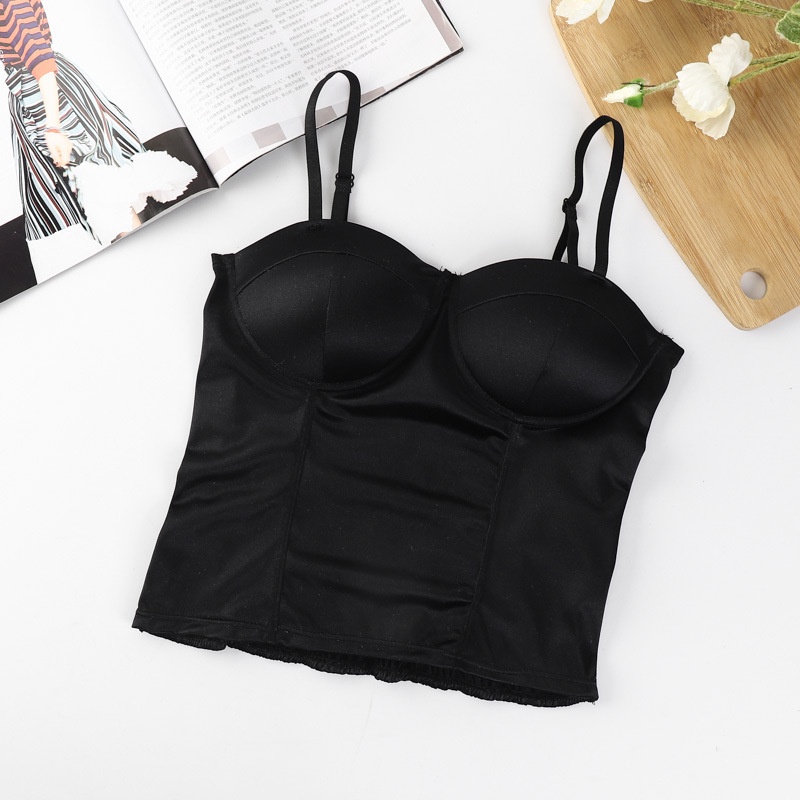 Áo Lót Nữ Áo Bra Đệm Lót Su Satin Phi Bóng Bản Lớn Thun Nhúng Sau Lưng - 0881