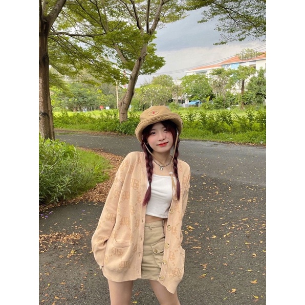 LOCAL BRAND REE - ÁO CARDIGAN LEN DIAMOND MONOGRAM MÀU BE