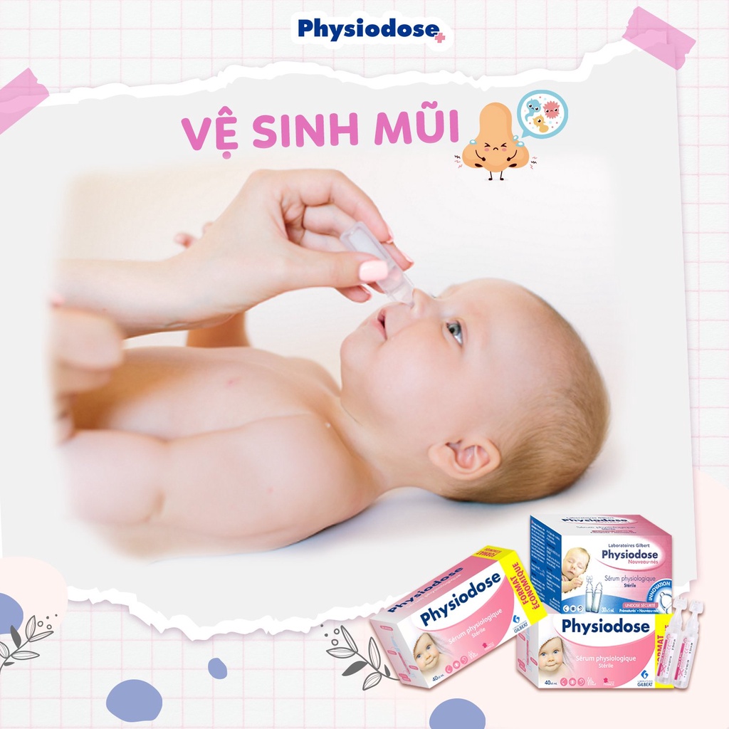 Hộp 40 ống Nước Muối Sinh Lý Physiodose Pháp - Vệ sinh răng miệng rơ lưỡi , rửa mũi - DR.PAPIE / DR PAPIE