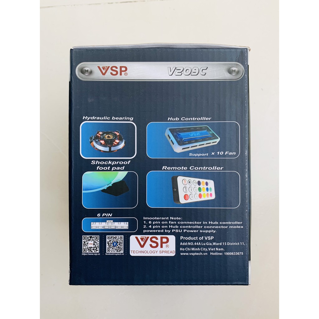 Bộ 5 Fan VSP V209C Led RGB kèm hub và remote - Quạt tản nhiệt