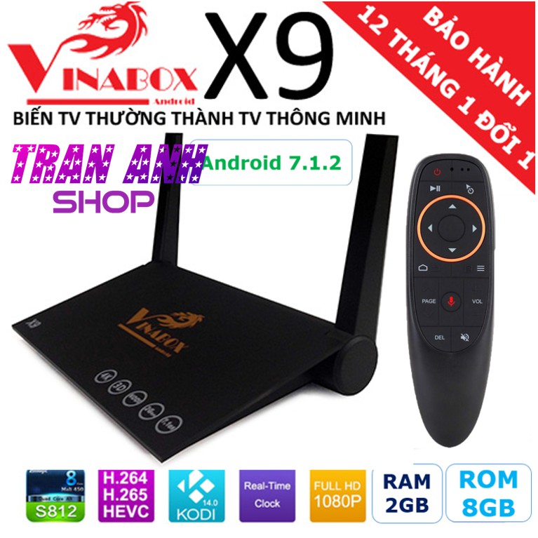 Vinabox X9-bản mới 2021 Android 7.1.2 HỖ TRỢ tìm kiếm giọng nói Ram 2G, ROM 8G- SẢN PHẨM CHÍNH HÃNG