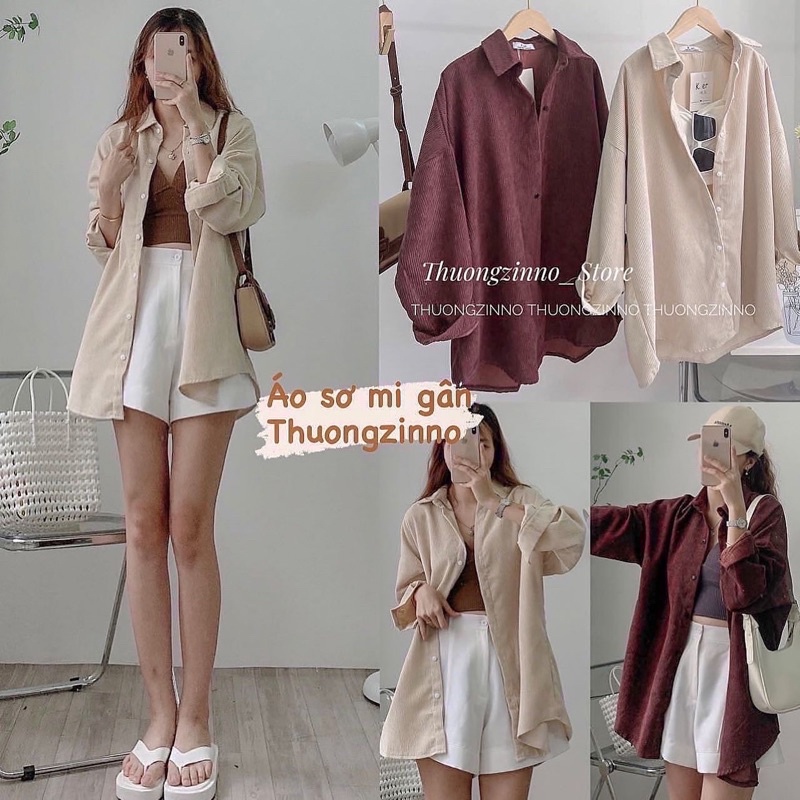 [Anh that/Video] Áo Sơ Mi Nhung TĂM Unisex Form Rộng Ulzzang Hàn Quốc - Áo sơ mi nữ phong cách kiểu màu Vintage