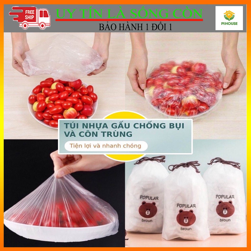 Set 100 Màng Bọc Thực Phẩm Có Chun Co Dãn Tái Sử Dụng (Gói 100c Kèm Túi Gấu)