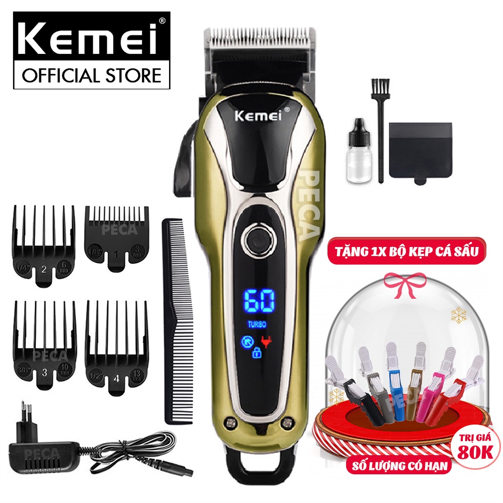 Tông đơ cắt tóc dành cho salon và gia đình kemei KM - 1990 màn hình LCD thông minh 2 tốc độ