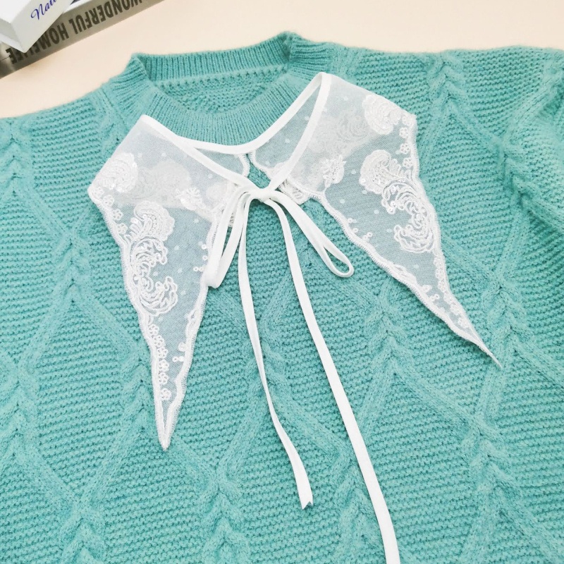 Cổ Áo Sơ Mi Giả Thêu Hoa Xinh Xắn Thời Trang Cho Nữ