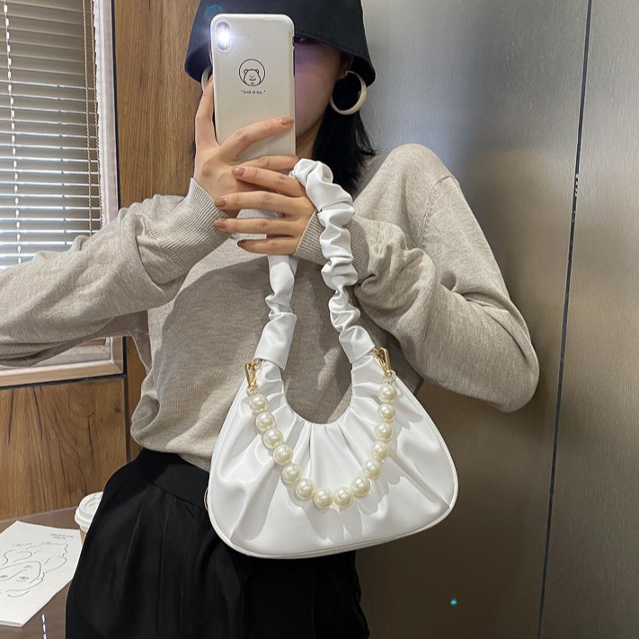 CHIKITO | Túi Nữ Đeo Vai Hobo Xếp Ly Cổ Điển - Túi Da PU Đám Mây Kèm Quai Ngọc Thanh Lịch Quảng Châu