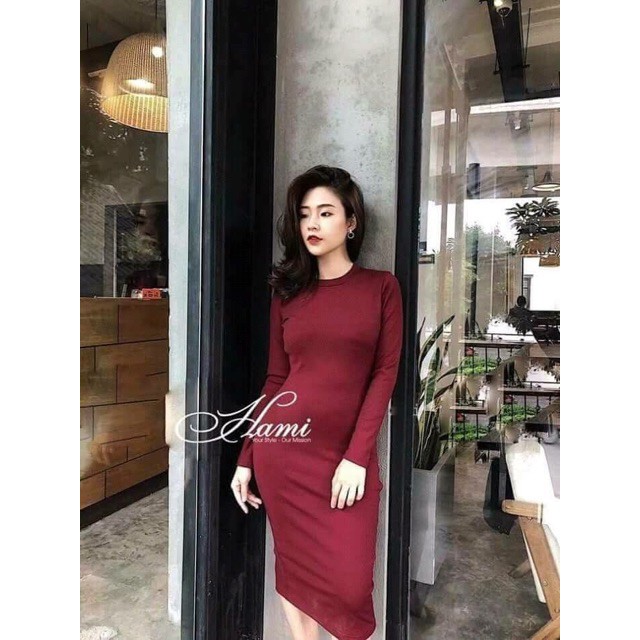 Váy len tăm body cổ tròn tay dài tôn eo, đầm len mềm mịn nhiều màu trơn VLCT299 - Trabinhshop