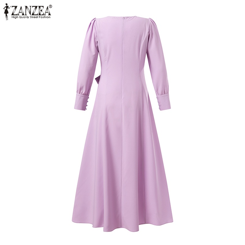 Zanzea Đầm Maxi Dài Tay Cổ Tròn Thắt Nơ Thời Trang Nữ Tính