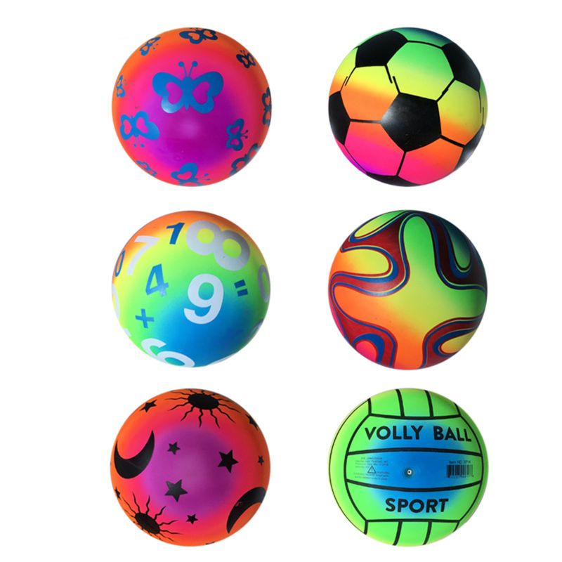 Bóng Cao Su Mềm Bơm Hơi Màu Cầu Vồng Dành Cho Trẻ Em