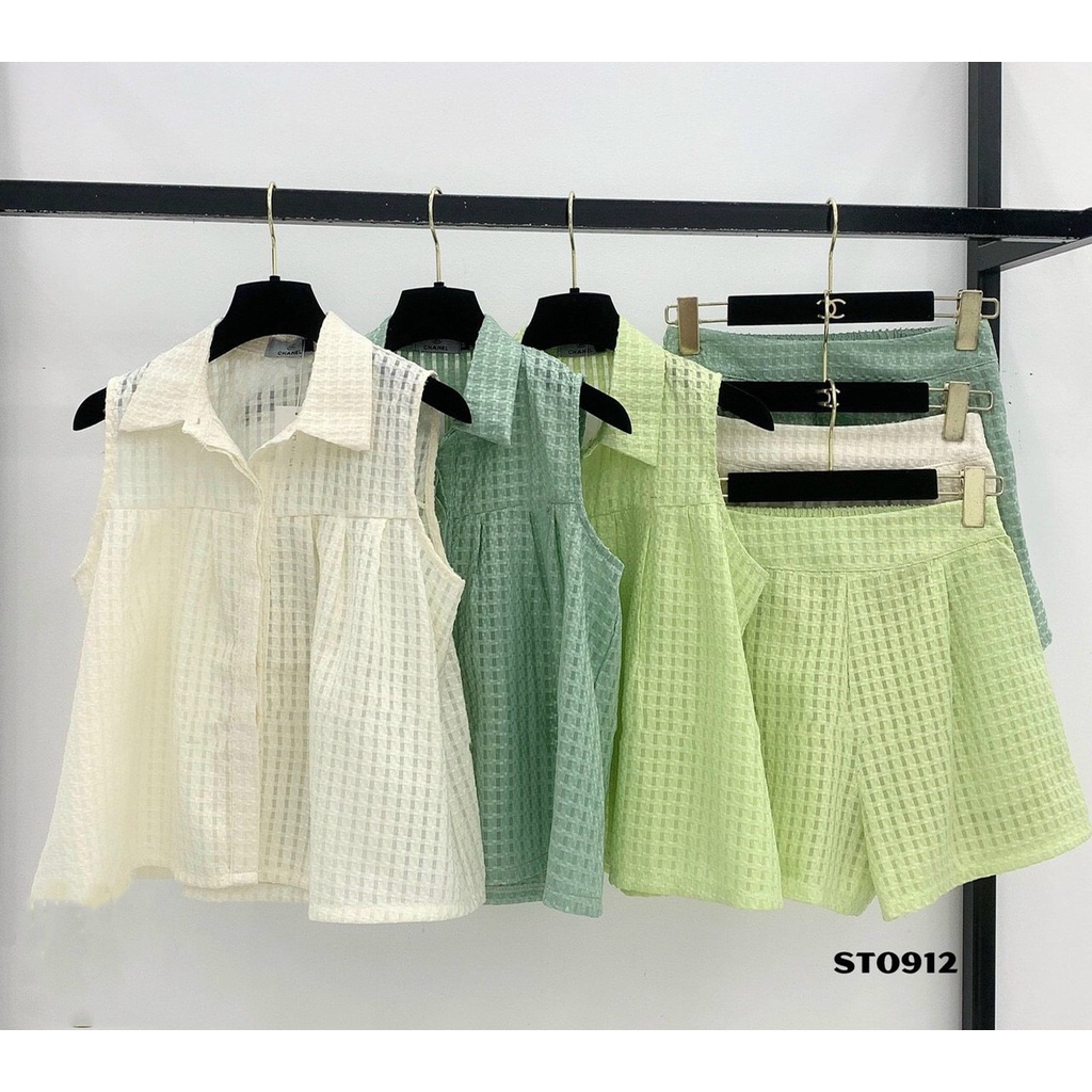 [8.8 Sales Freeship] Set bộ đùi lưới sát nách đi biển, set bộ babydoll cổ bẻ xòe phồng mix quần đùi xinh xắn dx