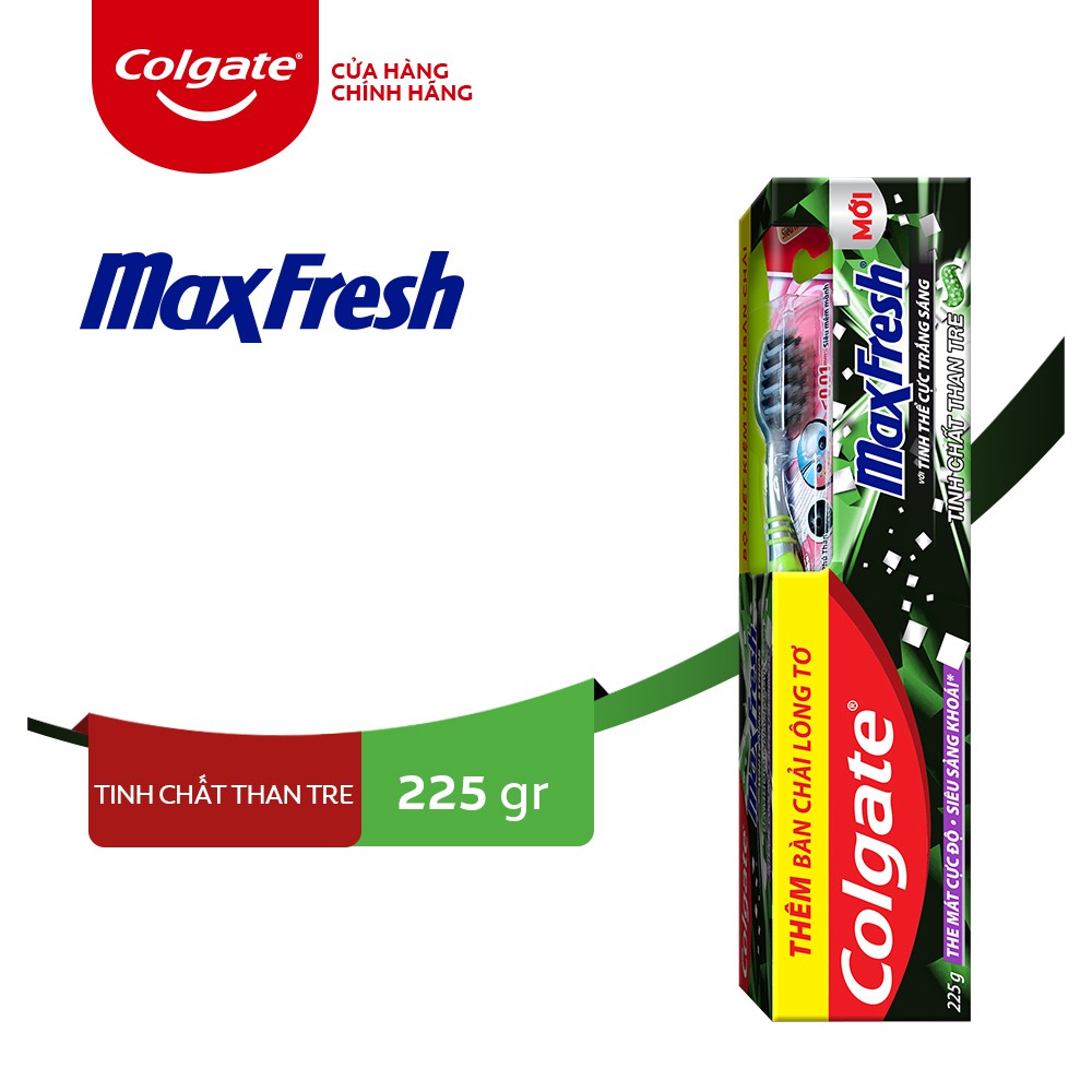 (MỚI) Kem đánh răng Colgate Maxfresh 225g - TINH CHẤT THAN TRE +Tặng bàn chải lông tơ phủ than