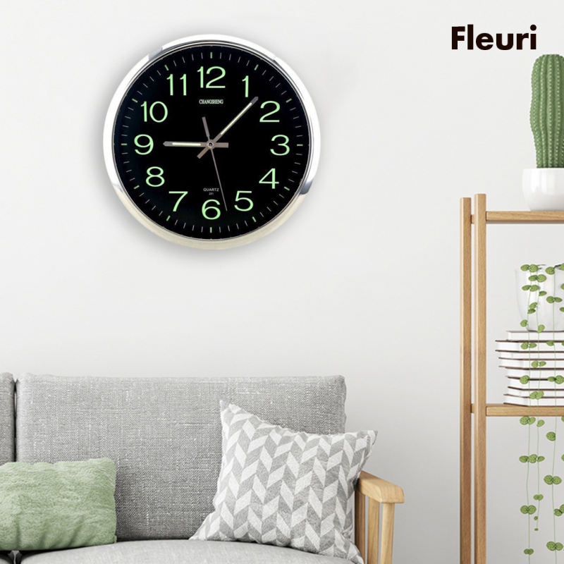 [Fleurir] Đồng Hồ Treo Tường '' Dạ Quang Phát Sáng Trong Bóng Tối Không Ồn