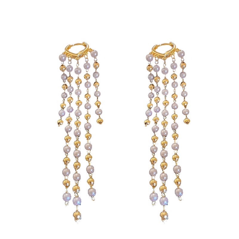 Bông Tai Tua Rua Dài Đính Ngọc Trai Thời Trang Cho Nữ