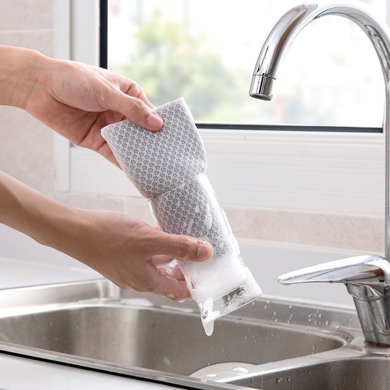 Set 5 Miếng Xốp Rửa Chén Hai Mặt Kèm Lưới Đa Năng Tiện Dụng Cho Nhà Bếp