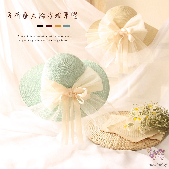 Mũ Cói Đính Nơ Phong Cách Hàn Quốc Xinh Xắn Cho Bé