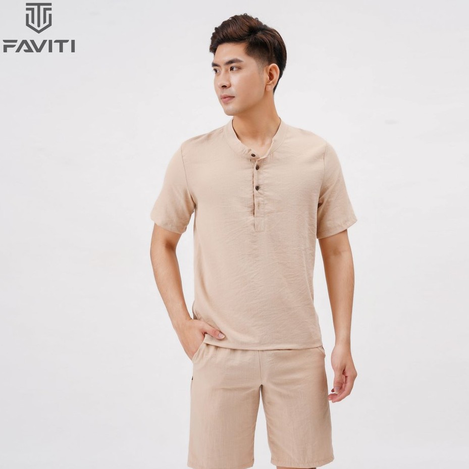 [Mã SKAMA06 giảm 8% TỐI ĐA 50K đơn250K] Bộ Đũi Nam Đồ Bộ mùa hè quần áo cộc tay đẹp cao cấp FAVITI BD33 | BigBuy360 - bigbuy360.vn