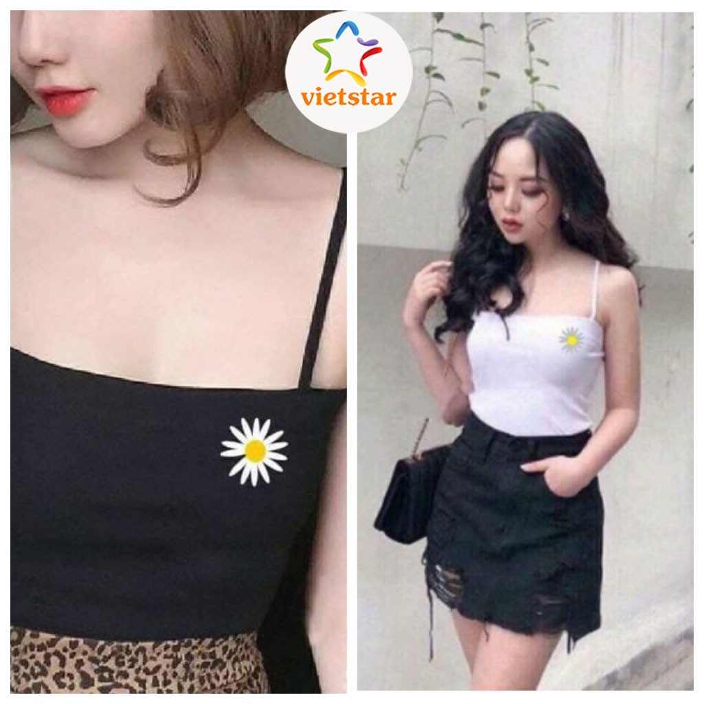 Áo 2 dây ôm HOA CÚC áo hai dây thun croptop sợi bún co giãn - VIETSTAR