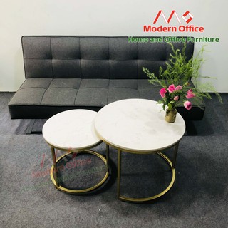 Bàn Trà - Sofa Tròn Đôi mặt đá trắng