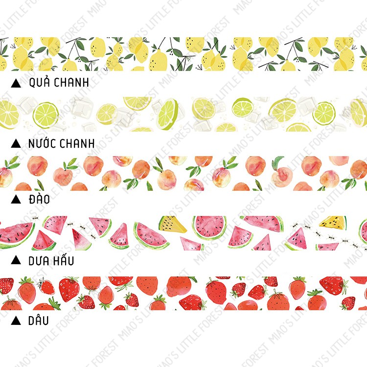 Washi tape trái cây MIAO'S LITTLE FOREST băng dính giấy dễ thương chủ đề summer fruit trang trí sổ tay bujo MWT210