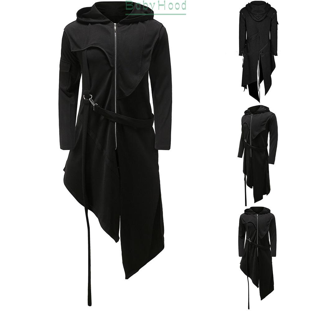 Men Retro Medieval Irregular Hooded Jacket Gothic Coat Costume Halloween Praty#BBHOOD