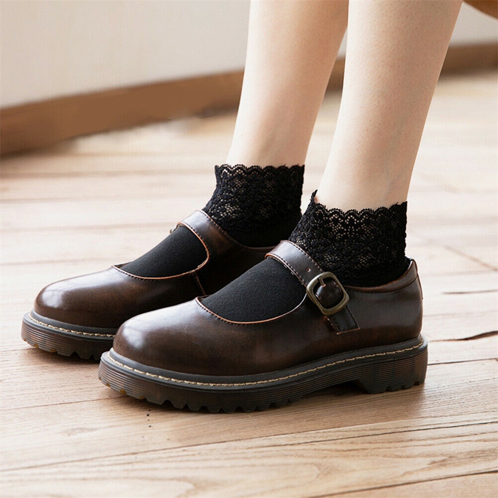 Vớ cotton phối ren thoáng khí ấm áp thời trang mùa đông