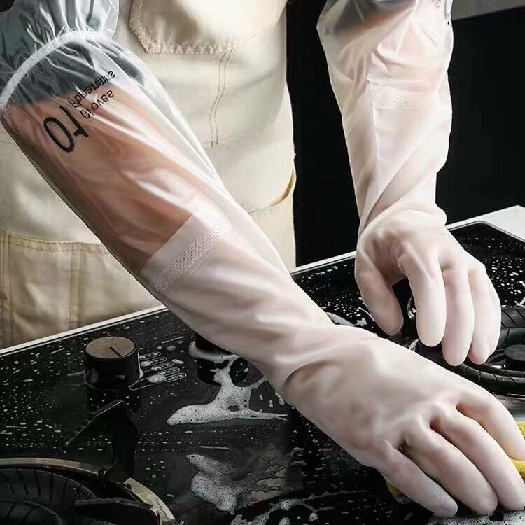 Găng tay cao su con hươu lót nỉ siêu dai, găng tay cao su rửa bát dài có dây thun chống tuột