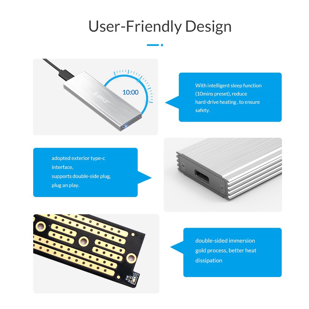 Box ổ cứng SSD M2 NVMe SATA Orico PRM2 PRM2F-C3 | Chuyển SSD M.2 PCIe/NGFF to USB Type-C làm ổ cứng di động