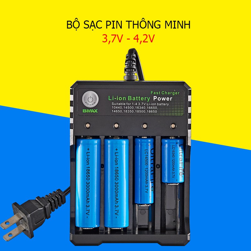 [Cao cấp] Sạc Pin Tự ngắt tốc độ cao và có đèn báo khi đầy BMAX BH-18650-04U cho pin 18650 - Loại phích cắm điện 220V