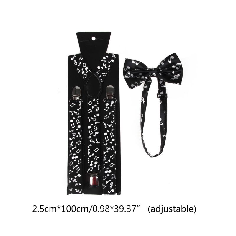 ✿ Set Cà Vạt 2 Trong 1 Họa Tiết Nốt Nhạc Trắng Đen Có Thể Điều Chỉnh Cho Nam Và Nữ