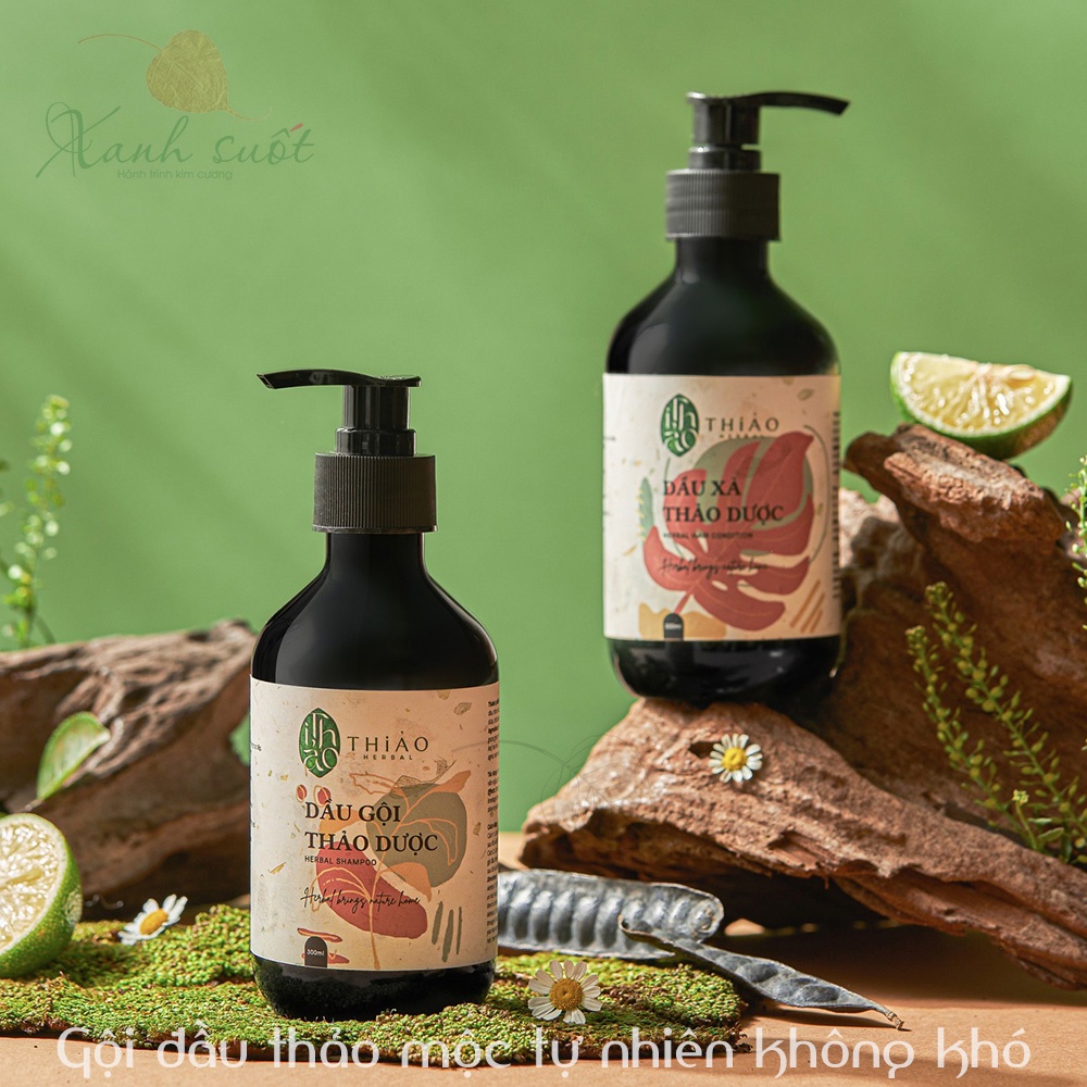 [ThiẢo Herbal] Gội Đầu Thảo Mộc- Dễ Gội, Thơm Tóc, Đậm Hương Nhu, Vỏ Bưởi,Dưỡng Tóc Suôn Mượt- Herbal Shampoo [Xanh Suốt