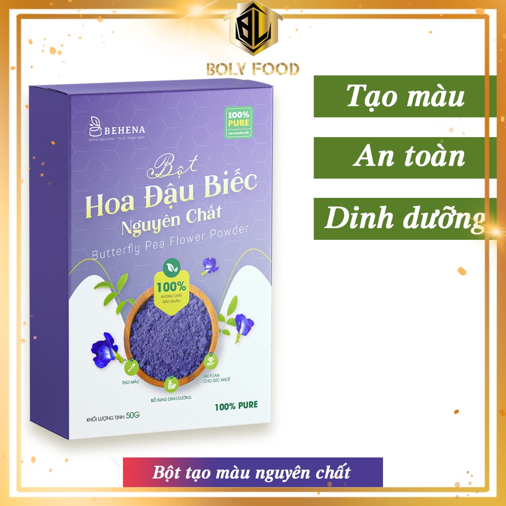 Bột tạo màu Behena - Bột hoa đậu biếc thanh mát, tạo màu, thực phẩm 50gr - Bolyfood