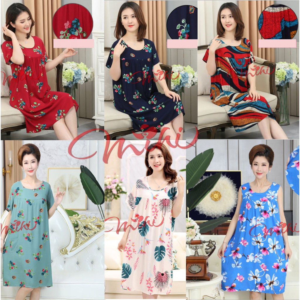 ☂●❏Váy ngủ trung niên nữ V84 - Đầm mặc nhà đẹp cho mẹ Thời trang mùa hè người lớn tuổi giá rẻ Bigsize