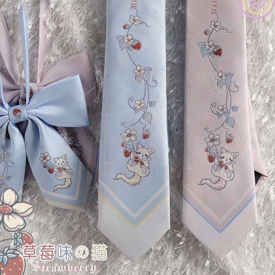 Bộ Đồng Phục Nữ Sinh Phối Nơ Họa Tiết Dâu Tây Dễ Thương