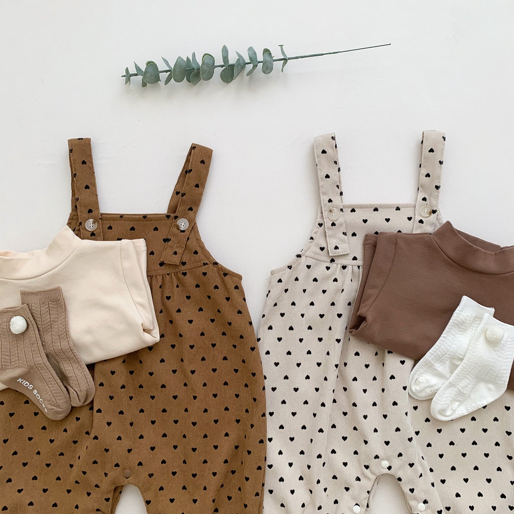 Bộ Áo Liền Quần Không Tay Họa Tiết Trái Tim Phong Cách Hàn Quốc Dành Cho Bé 1 Tuổi