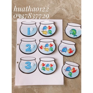 Học liệu cho bé – matching số lượng cá với chữ số thích hợp