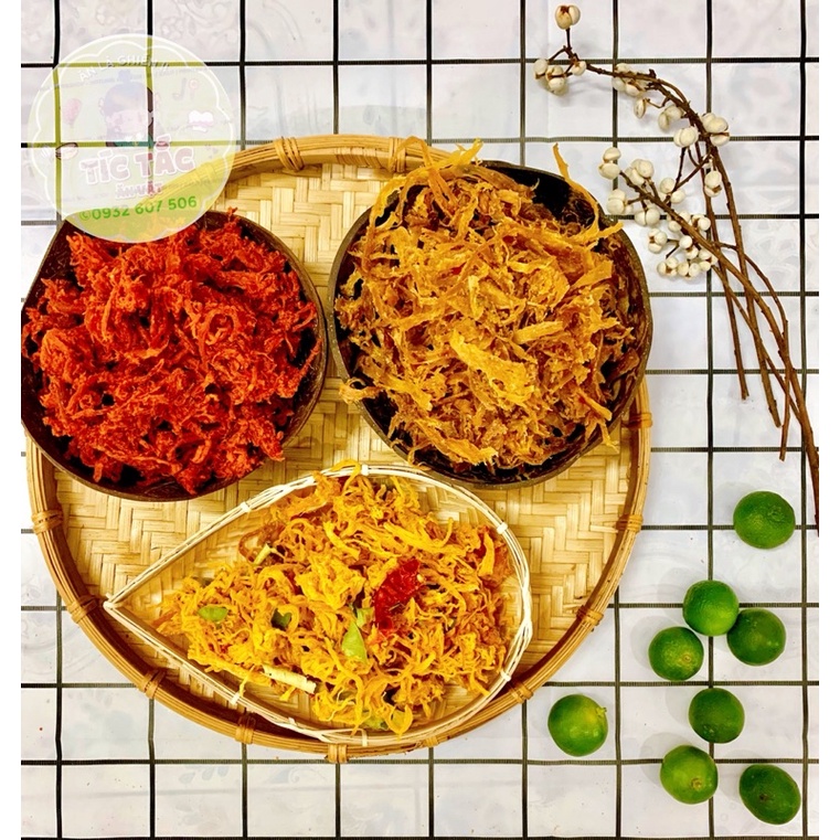 100G Khô Gà Lá Chanh - Mực Xé Tẩm Vị - Khô Bò Xé Sợi - Tép sấy - Nguyên Liệu Bánh Tráng Trộn Làm Gỏi Bao Ngon